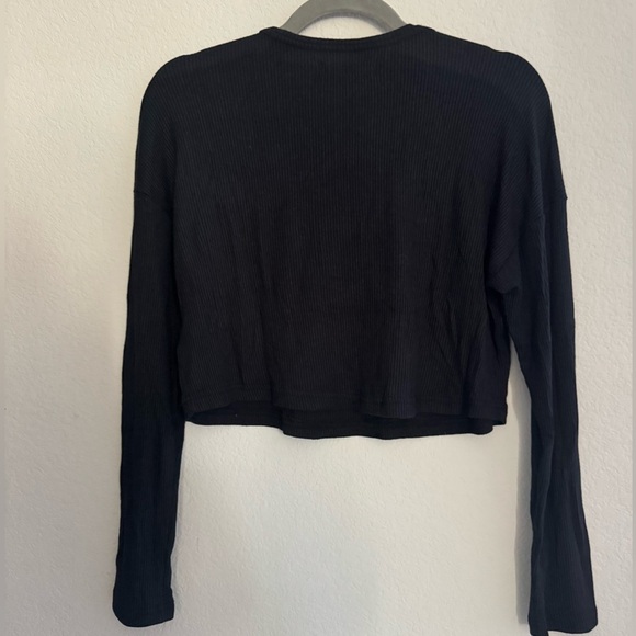 Naadam Ribbed lightweight cashmere blend crop henley black XS - Picture 6 of 9